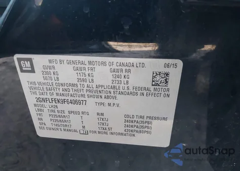 2015 Chevrolet Equinox 1Lt z USA, uszkodzony, nr VIN 2GNFLFEK9F6406977